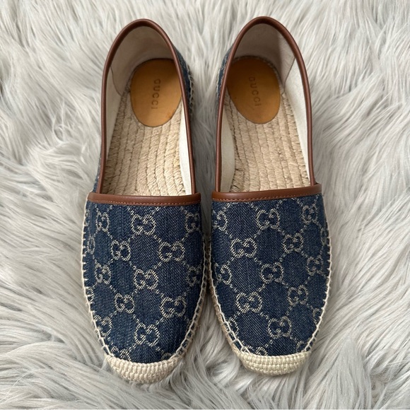 GUCCI Denim GG Monogram Espadrilles Blue Tea Cuir 9.5 - Picture 2 of 10